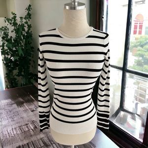 THEORY BLACK WHITE STRIPE STRETCH TOP XS